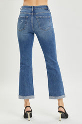 RISEN Women's Button-Fly Cropped Bootcut Jeans - Retro Style Denim